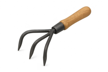 Garden hand fork, isolated on transparent background, weeding tool element