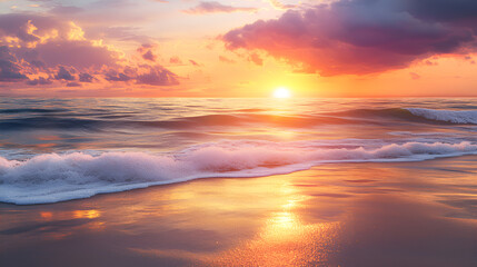 Fototapeta premium Scenic sunset beach with golden sun 