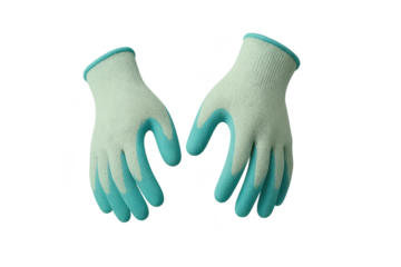 Pair of light blue garden gloves isolated on a transparent background for design