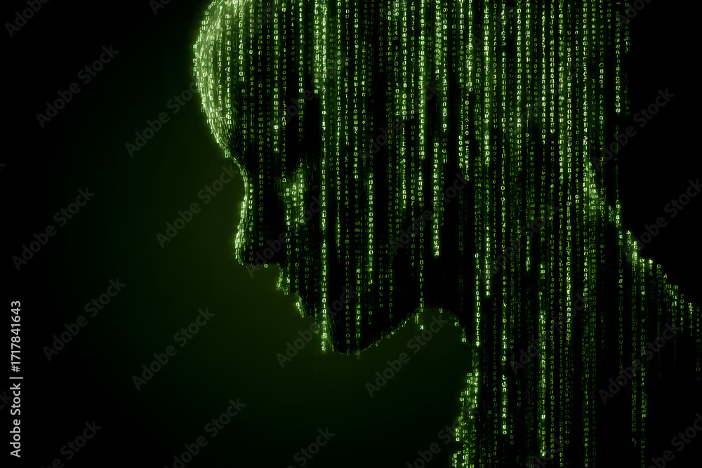Poster abstract digital background with a concept of data breach, cybersecurity, or hacking, featuring gree