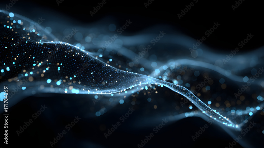 Poster abstract blue tech background with digital waves cyber quantum computing and electronic global intel