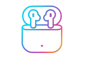 Fototapeta premium Wireless earbuds in charging case icon in colourful outline style, modern audio device vector illustration