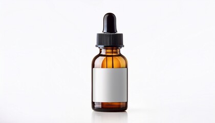Fototapeta premium Minimalist Glass Dropper Bottle With Blank Label Isolated On White Background