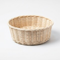 Obraz premium Round Woven Basket on White Background