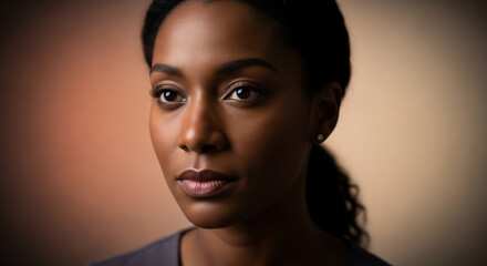 Woman looking forward with pensive expression