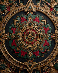 Fototapeta premium Decorative Kwanzaa inspired medallion with intricate gold, red, green, and black patterns symbolizing unity and heritage