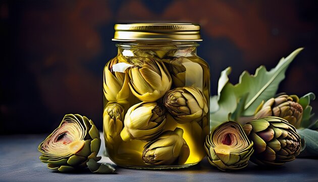 marinated artichoke hearts in olive oil jars gourmet food preserves - Powered by Adobe