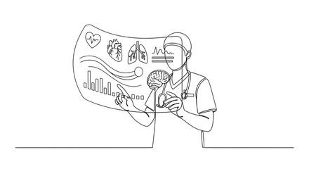 Medical Professional Analyzing Brain and Heart Data on Digital Screen in Modern Healthcare Environment