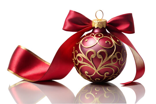 Elegant Red and Gold Christmas Ornament with Ribbon on Transparent Background red gold ornament ribbon bow