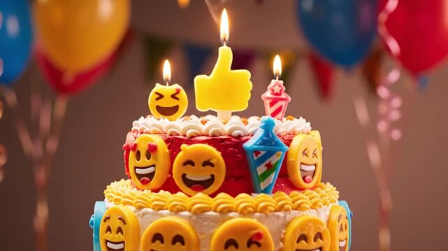 Joyful emoji-themed birthday cake celebration 