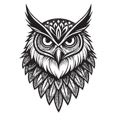 Stylized Owl Face Logo in Black and White – Geometric Vector Design