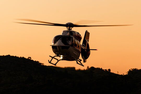 Airbus H145 D3 helicopter at Catarina Airport, Brazil, July 3, 2023. Modern twin engine rotorcraft for corporate and medical use.