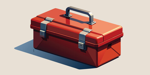 Classic red metal toolbox with handle and latches