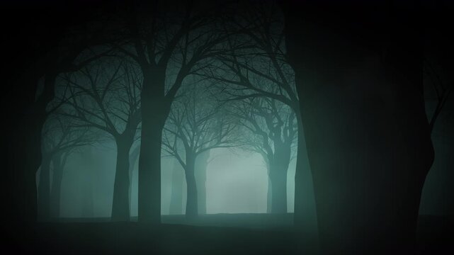 霧のかかる暗い森を進んでいくアニメーション　ループ