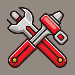 Crossed wrench and hammer tool icon for repair and construction