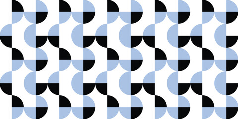 half circle, half dot of blue and black abstract arrange on white background repeat seamless design for fabric print or wallpaper checkerboard