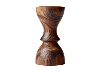 Beautifully crafted wooden hourglass shape decorative piece with intricate wood grain transparent