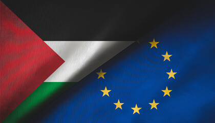 European union (eu) and palestine flag. Concept of economic relations between eu and palestine