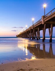 Obraz premium Pier at twilight reflecting lights