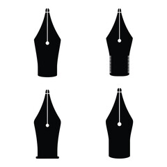 Four distinct fountain pen nibs demonstrating different styles and textures for writing and calligraphy silhouette