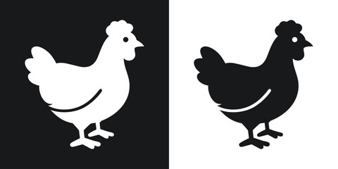 Vector illustration of a chicken silhouette in two different color scheme options
