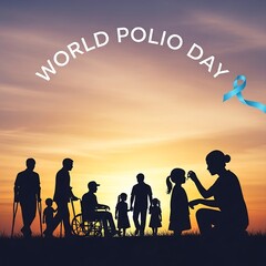 Fototapeta premium World polio day silhouette of families and individuals celebrating hope