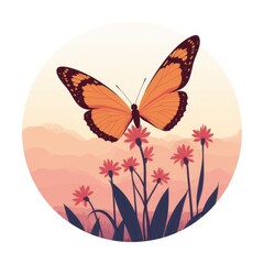 Butterfly on the Flower: An illustrated butterfly perches delicately atop a flower in a beautifully rendered nature scene.