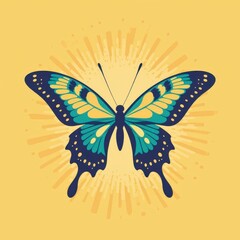 Butterfly’s radiant beauty: A vibrant illustration of a butterfly with intricate details and stunning color, set against a radiant background that embodies elegance and tranquility.