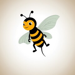 Cartoon Bee in Flight: A charming cartoon bee, with its playful expression and vibrant stripes, takes flight against a neutral backdrop.