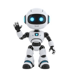 Friendly Futuristic Robot Character with Glowing Eyes Waving Hello in 3D Render