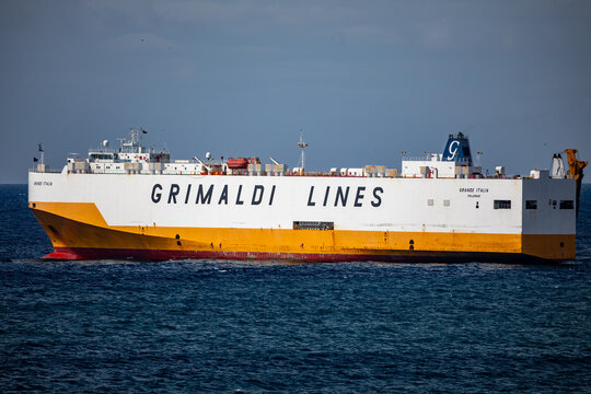 Ship Ferry Grimaldi Lines anchored for days near the port of Bar, Montenegro