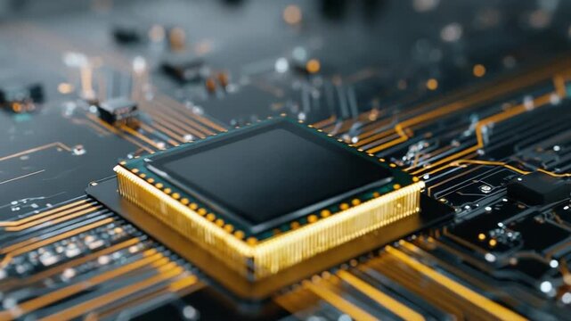 A computer processor (CPU) mounted on a motherboard circuit board.