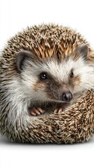 Obraz premium Cute hedgehog curled up in a cozy position showcasing its spiky fur in a bright setting
