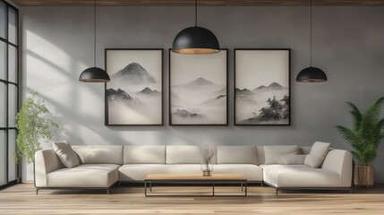 Modern living room with asian inspired art