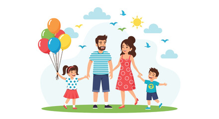 Fototapeta premium Joyful Family Illustration Depicting Togetherness And Happiness In A Sunny Outdoors Setting