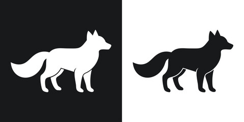 Contrasting black and white silhouette illustration of a standing fox animal