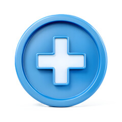 Obraz premium Professional blue plus sign icon symbolizing health care, addition, or new beginnings in a clean, modern design