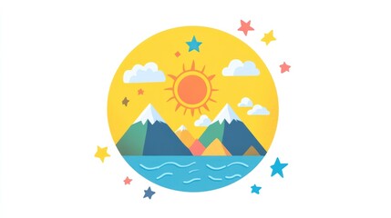 Sunny mountain landscape illustration