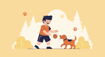 Joyful Human Playing With Dog And Ball Outdoor Featuring Playful Interaction