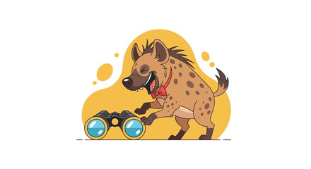 Joyful Hyena Appreciating Binoculars Against a Warm, Textured Backdrop Illustration