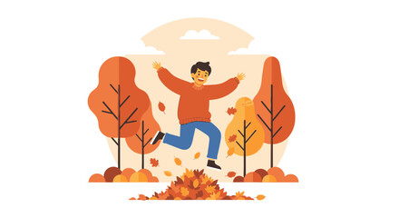 Joyful Individual Reveling In Autumnal Festivities Amidst Leaf-strewn Scenery Celebration