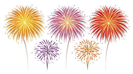 Colorful fireworks isolated on transparent background