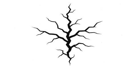 Vectorized cracks spiderweb across the cracked ground as a silhouette of a broken tree branch reaches towards the sky