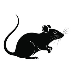 Silhouetted black mouse posing alertly with long tail and detailed whiskers silhouette