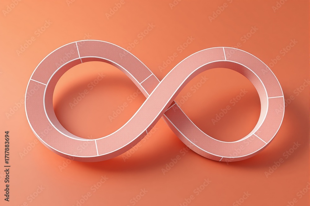 Poster Infinity loop shaped like a running track on orange background symbolizing endless progress and business continuity concept in minimal 3D style. Ai generative