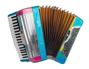 “Colorful Retro Accordion with Striped Bellows, isolated on a transparent background”.