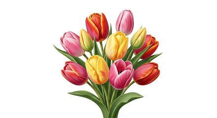Fototapeta premium Vibrant bouquet of colorful tulips in shades of pink yellow and orange presented against a stark black background