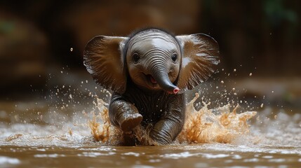 Fototapeta premium Baby Elephant Playfully Flapping Its Ears with Gentle Expression