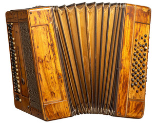  “Folded Retro Accordion in Wooden Texture Style, isolated on a transparent background”.
