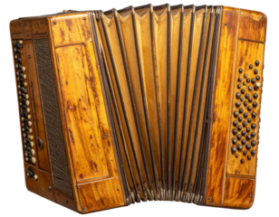  “Folded Retro Accordion in Wooden Texture Style, isolated on a transparent background”.
